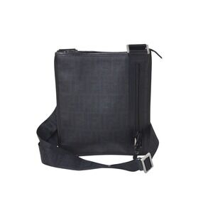 FENDI Zucca Sacoche Shoulder Bag Black Leather